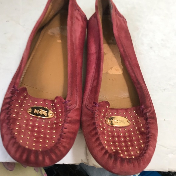 Coach Ballet Flats Suede Studs Logo Loafers Leather Shoes Barbie Pink Comfort - Picture 7 of 15